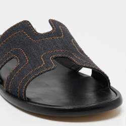 Hermes Navy Blue Denim Izmir Slides Size 41