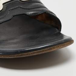 Hermes Black Leather Flat Slides Size 43.5  