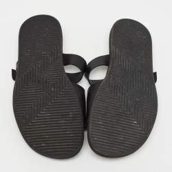 Hermes Black Leather Double Strap Slides Size 43