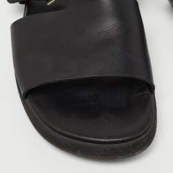 Hermes Black Leather Double Strap Slides Size 43