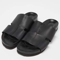 Hermes Black Leather Slides Size 44.5 