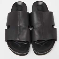 Hermes Black Leather Slides Size 44.5 