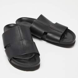 Hermes Black Leather Slides Size 44.5 
