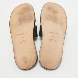 Hermes Green Leather Izmir Flat Slides Size 42