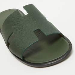 Hermes Green Leather Izmir Flat Slides Size 42