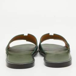 Hermes Green Leather Izmir Flat Slides Size 42