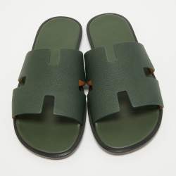 Hermes Green Leather Izmir Flat Slides Size 42