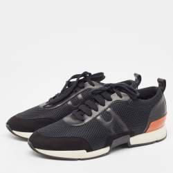 Hermes Black Mesh and Leather Low Top Sneakers Size 42.5