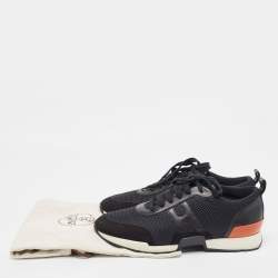 Hermes Black Mesh and Leather Low Top Sneakers Size 42.5