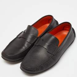 Pre Owned Hermes Black Leather Kennedy Slip On Loafers Size 40.5