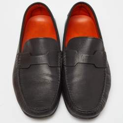 Pre Owned Hermes Black Leather Kennedy Slip On Loafers Size 40.5