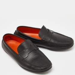 Pre Owned Hermes Black Leather Kennedy Slip On Loafers Size 40.5