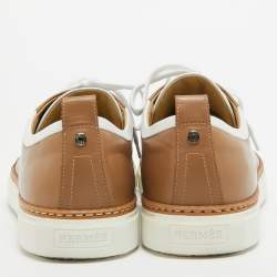 Hermes Brown/White Leather Low Top Sneakers Size 43.5