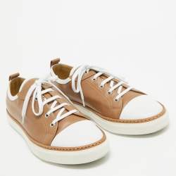 Hermes Brown/White Leather Low Top Sneakers Size 43.5
