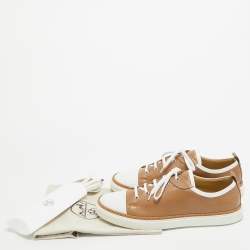 Hermes Brown/White Leather Low Top Sneakers Size 43.5