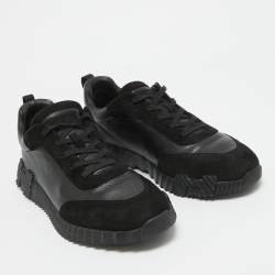 Hermes Black Leather and Suede Bouncing Sneakers Size 44.5