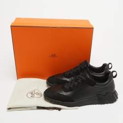 Hermes Black Leather and Suede Bouncing Sneakers Size 44.5