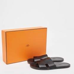 Hermes Black Leather Izmir Slide Sandals Size 43