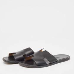 Hermes Black Leather Izmir Slide Sandals Size 43