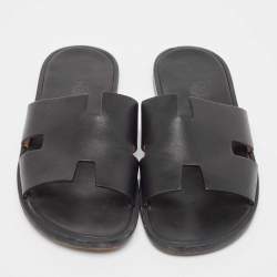 Hermes Black Leather Izmir Slide Sandals Size 43