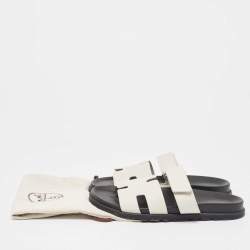 Pre Owned Hermes White Leather Chypre Sandals Size 43