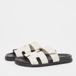 Pre Owned Hermes White Leather Chypre Sandals Size 43