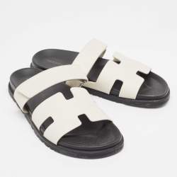 Pre Owned Hermes White Leather Chypre Sandals Size 43