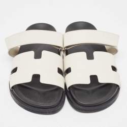 Pre Owned Hermes White Leather Chypre Sandals Size 43