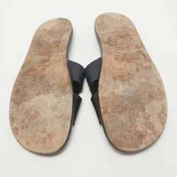 Hermes Navy Blue/Black Leather Izmir Slides Size 44