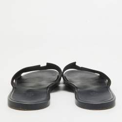 Hermes Navy Blue/Black Leather Izmir Slides Size 44