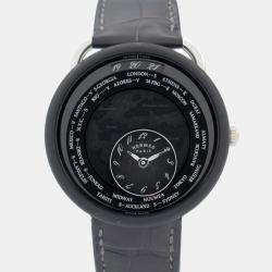 Hermes Black Titanium Le Temps Voyageur Automatic Men's Wristwatch 41 mm