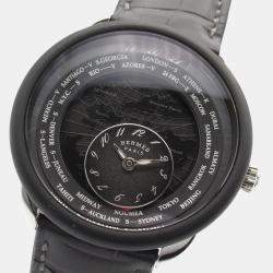 Hermes Black Titanium Le Temps Voyageur Automatic Men's Wristwatch 41 mm