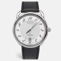 Hermes Silver Dial Stainless Steel Leather Arceau AR7.710 Men's Wristwatch 41 mm