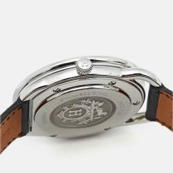 Pre Owned Hermes Silver Dial Stainless Steel Leather Arceau AR7.710 Men's Wristwatch 41 mm