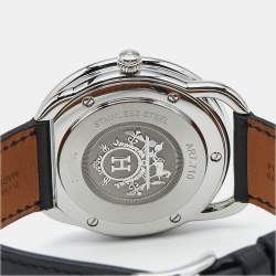 Pre Owned Hermes Silver Dial Stainless Steel Leather Arceau AR7.710 Men's Wristwatch 41 mm
