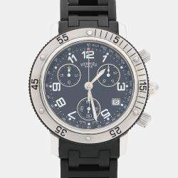 Pre Owned Hermes Clipper CL2.915 Quartz Black Stainless Steel Men's Wristwatch 39.5 mm