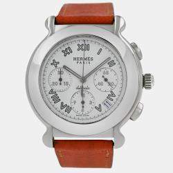 Pre Owned Hermes Kepler Chronograph KP1.910 Automatic White Stainless Steel Men's Wristwatch 40 mm