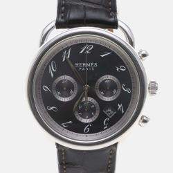 Pre Owned Hermes Arceau Chrono AR4.910 Automatic Black Stainless Steel Men's Wristwatch 43mm