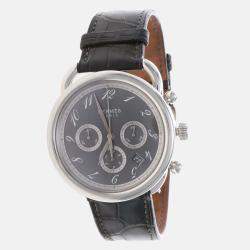 Pre Owned Hermes Arceau Chrono AR4.910 Automatic Black Stainless Steel Men's Wristwatch 43mm