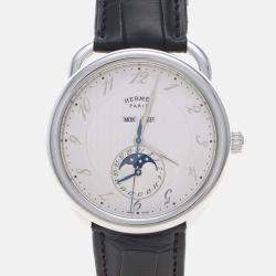 Pre Owned Hermes Arceau Grande Lune AR8.810 Automatic White Stainless Steel Men's Wristwatch 43mm