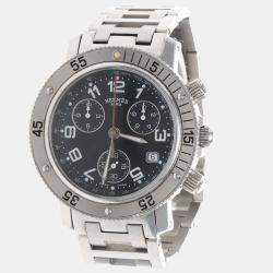 مملوكة مسبقًا Hermes Clipper Chronograph CL2.910 Automatic Black Stainless Steel Men's Wristwatch 40mm