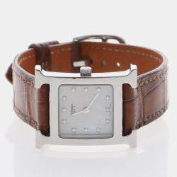 Pre Owned ساعة يد نسائية هيرمس هيور H HH1.210 كوارتز ستانلس ستيل ألماس 21 مم