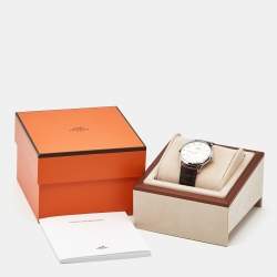 Pre Owned Hermès Slim d'Hermes CA2.810 Silver Stainless Steel Alliagator Leather Men's Wristwatch 39.50 mm