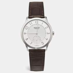 Pre Owned Hermès Slim d'Hermes CA2.810 Silver Stainless Steel Alliagator Leather Men's Wristwatch 39.50 mm
