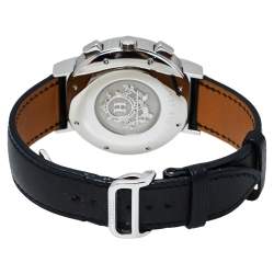 Hermes Silver Stainless Steel & Leather Nomade Chrono N01.910 Men's Wristwatch 39 mm