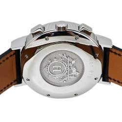 Hermes Silver Stainless Steel & Leather Nomade Chrono N01.910 Men's Wristwatch 39 mm