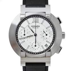 Hermes Silver Stainless Steel & Leather Nomade Chrono N01.910 Men's Wristwatch 39 mm