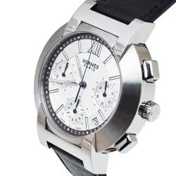 Hermes Silver Stainless Steel & Leather Nomade Chrono N01.910 Men's Wristwatch 39 mm