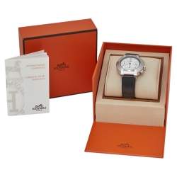 Hermes Silver Stainless Steel & Leather Nomade Chrono N01.910 Men's Wristwatch 39 mm