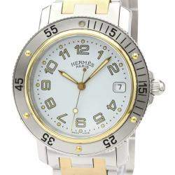 Hermes Silver Gold Tone Stainless Steel Clipper Diver Chronograph Quartz CL7.720 Men's Wristwatch 38 MM
